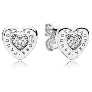 Pandora Signature Heart Stud Earrings with Clear Zirconia - 297382CZ NWT